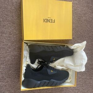 Fendi Black Monster Mesh Knit Runner Sneakers us8